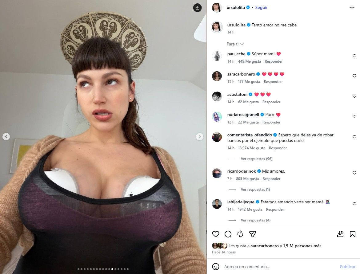 Úrsula Corberó sacándose leche mediante un sacaleches eléctrico