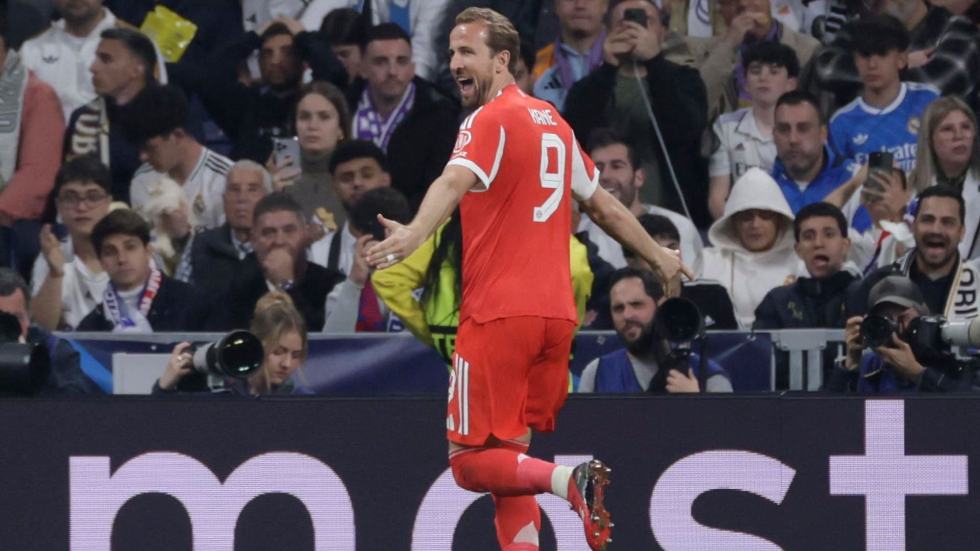 Kane celebrando el gol en el Bernabéu