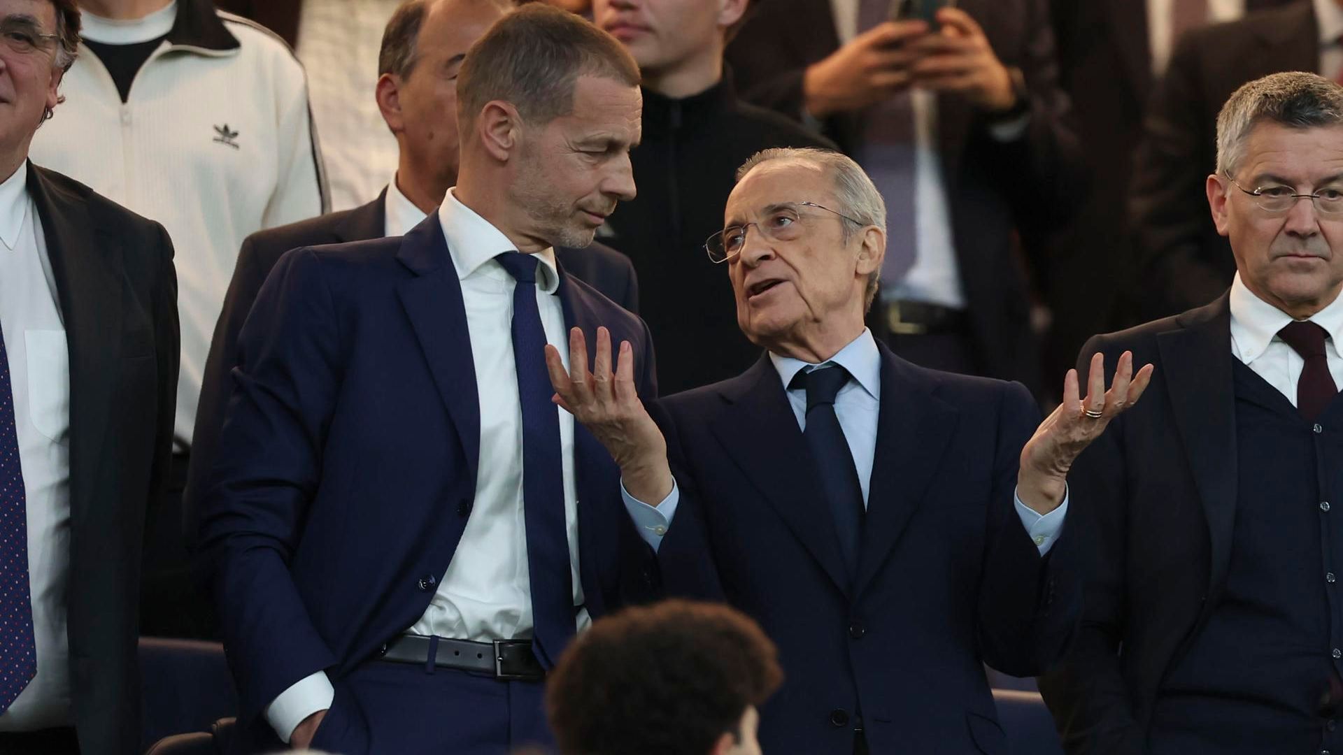 Ceferin y Florentino Pérez durante el partido Real Madrid - Bayern Múnich (Fuente: EFE)