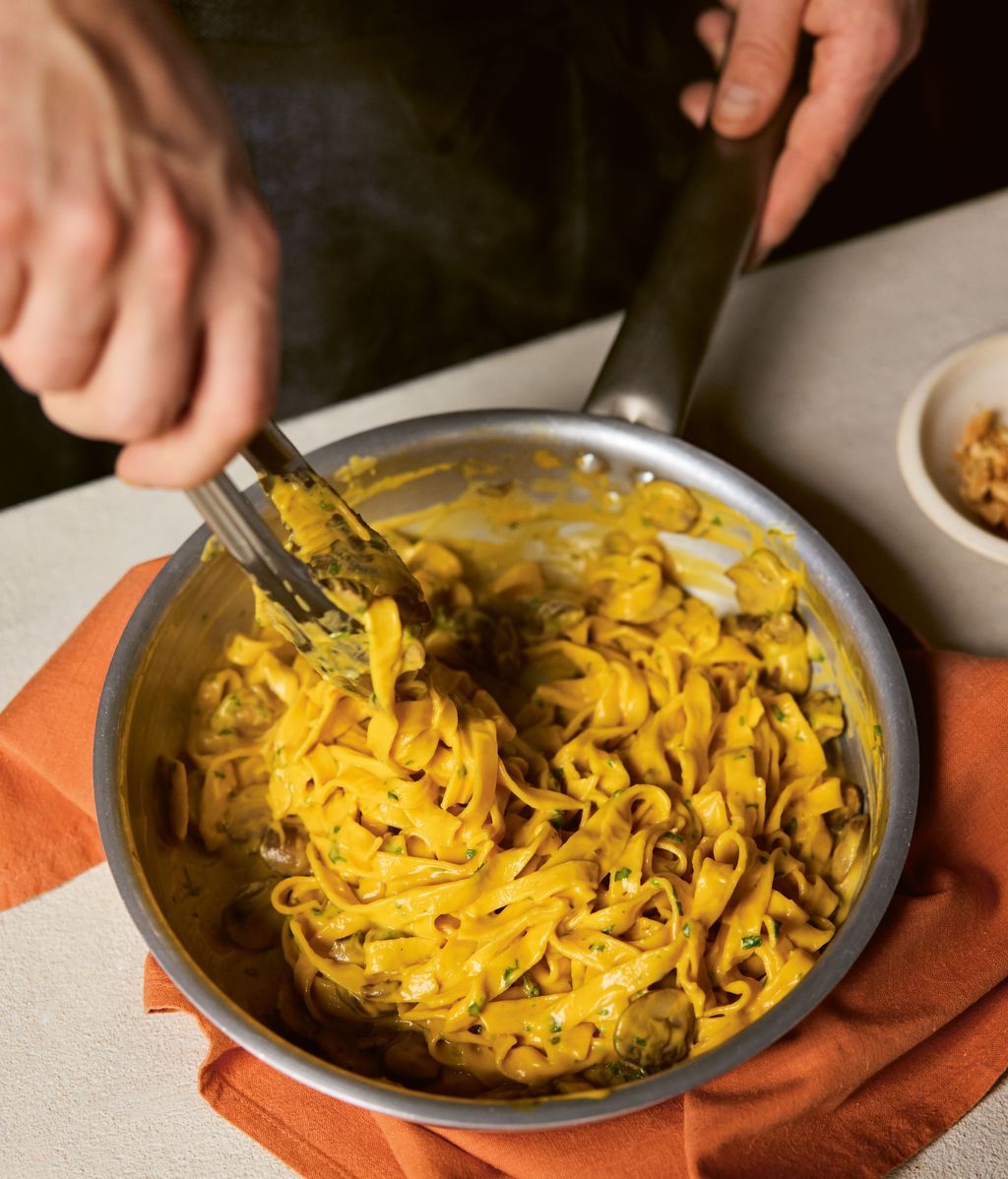 Fettucine con calabaza y champiñones