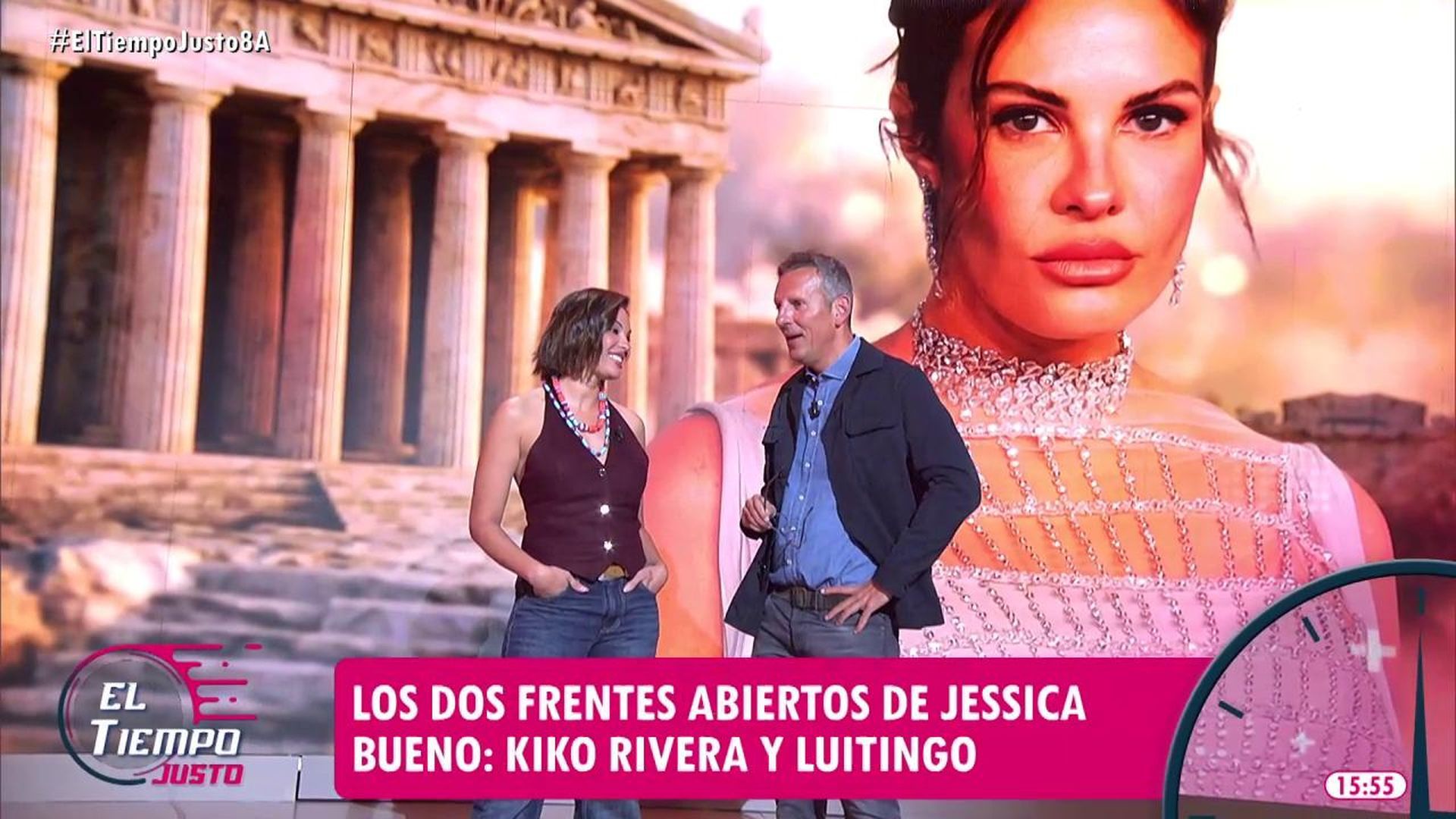 Jessica Bueno, durante su reaprición en 'El tiempo justo', hablando de la entrevista de Kiko Rivera en '¡De viernes!'