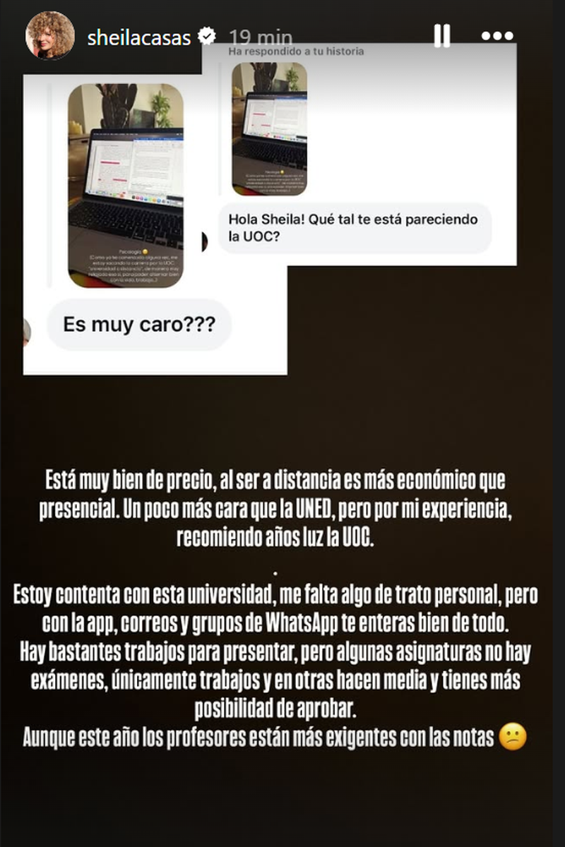 Los detalles de la carrera que está estudiando