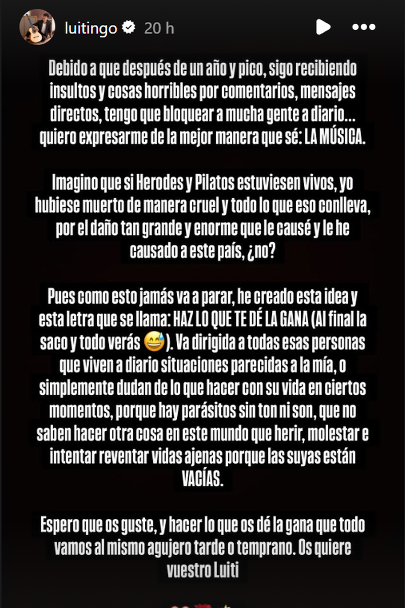 Luitingo estalla ante las críticas recibidas