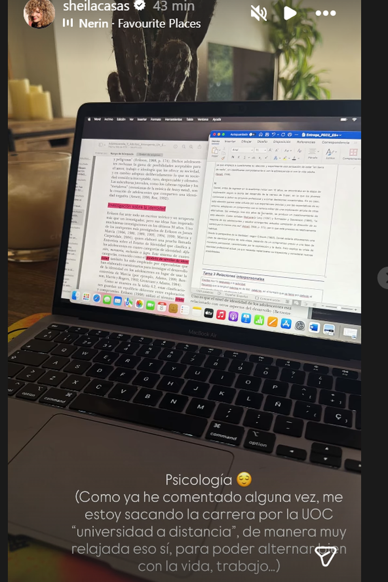 Sheila Casas cuenta que está estudiando psicología a distancia