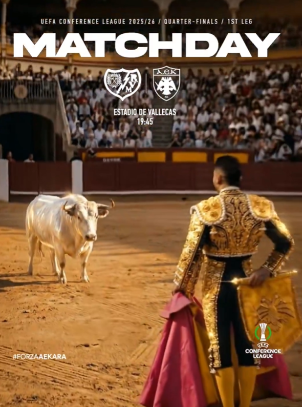 El AEK Atenas promociona el partido contra el Rayo como una corrida de toros