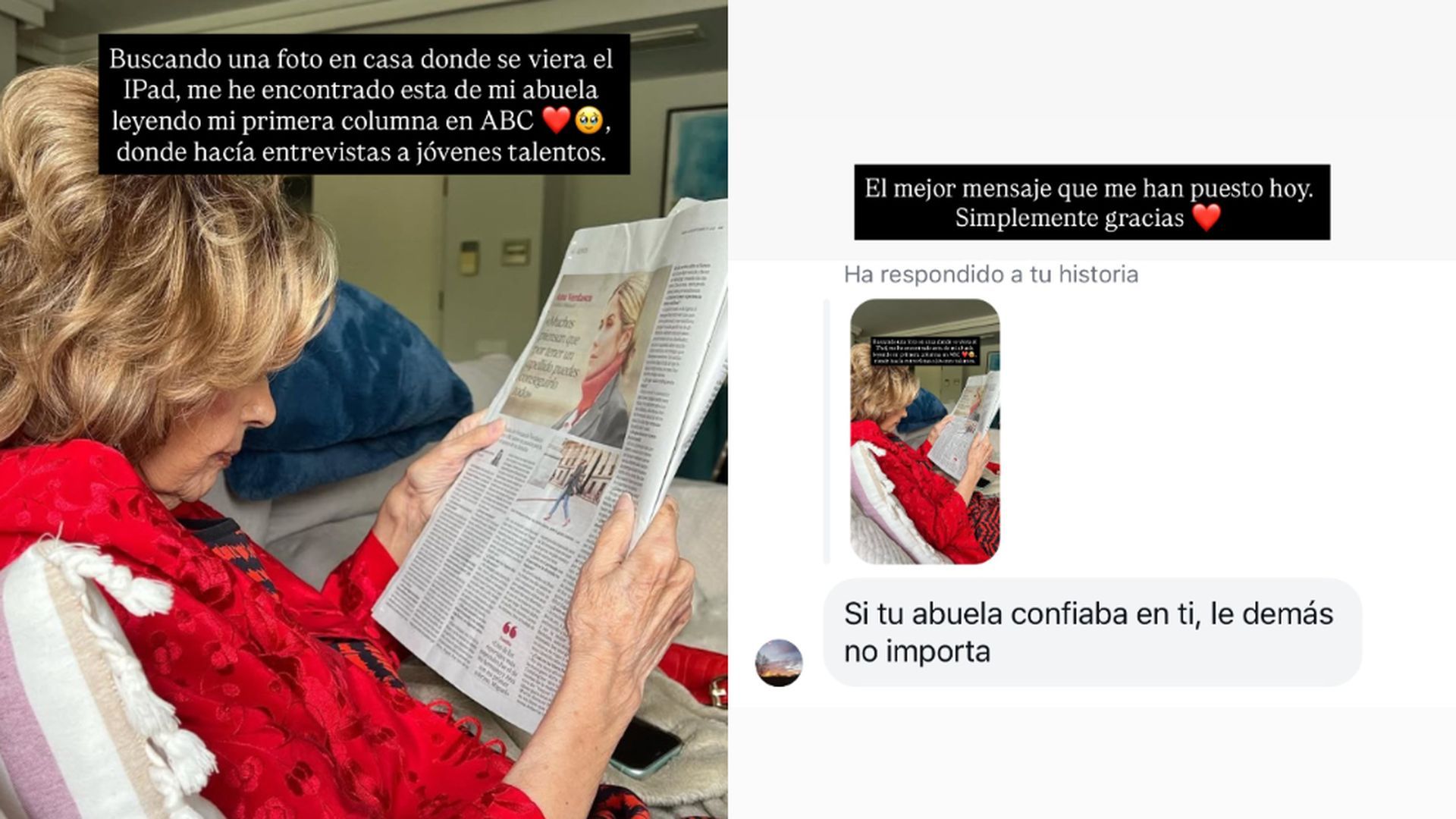 Alejandra Rubio muestra en una imagen el apoyo que recibía de su abuela, María Teresa Campos, por su faceta como escritora