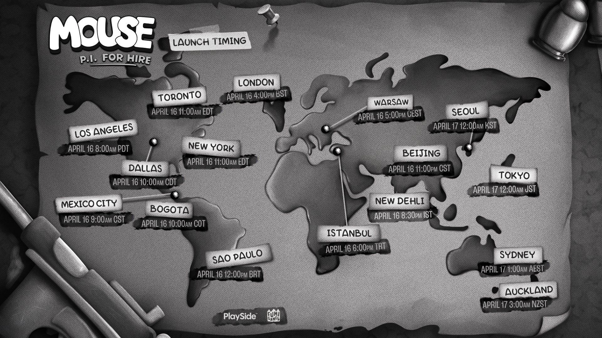 Mouse P.I. For Hire muestra todos los horarios de lanzamiento para el 16 de abril