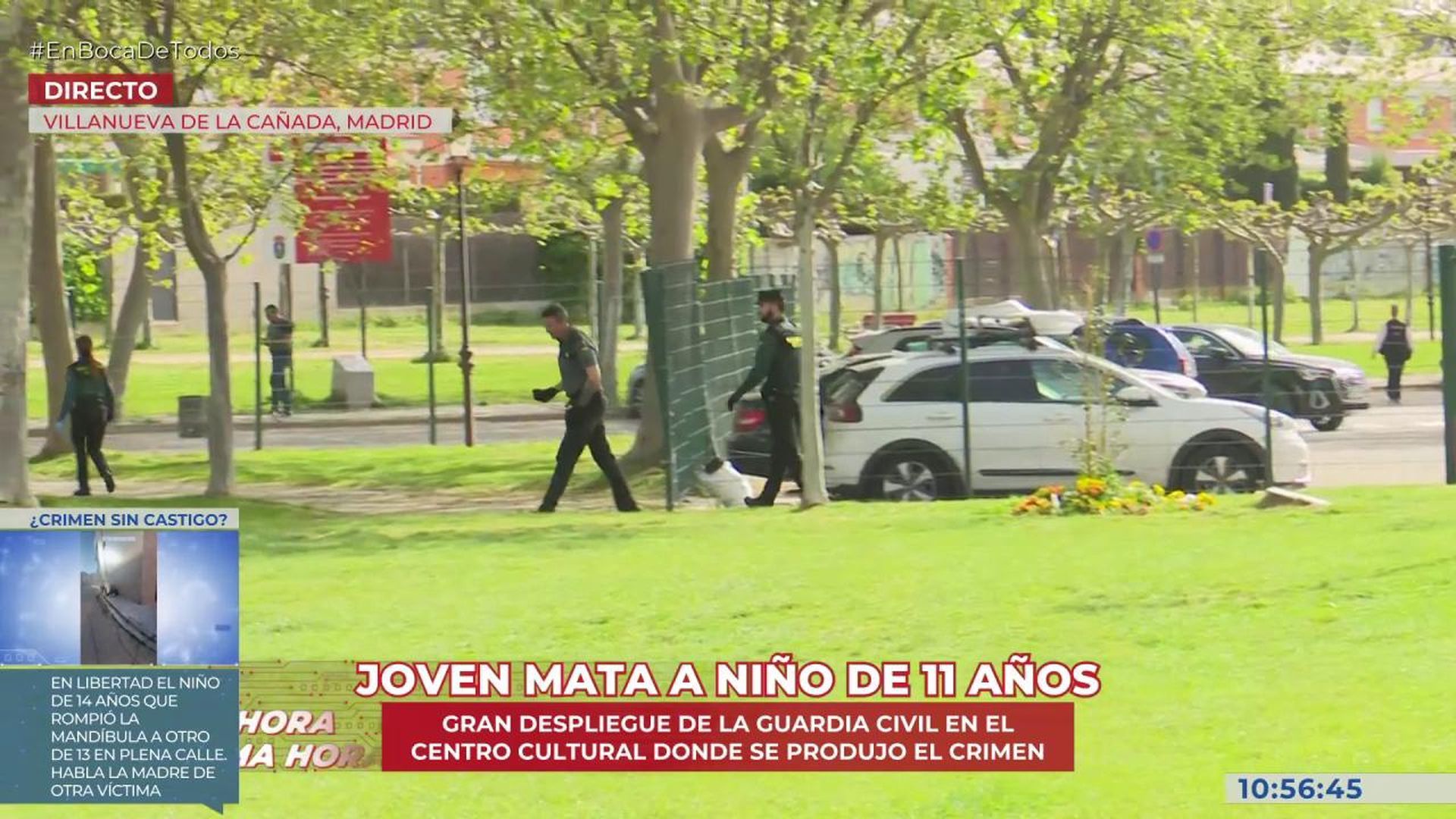 La Guardia Civil busca en directo el arma homicida en las inmediaciones del centro cultural