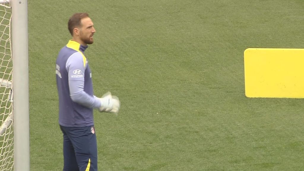 Oblak y Johnny Cardoso, en el entrenamiento del Atlético