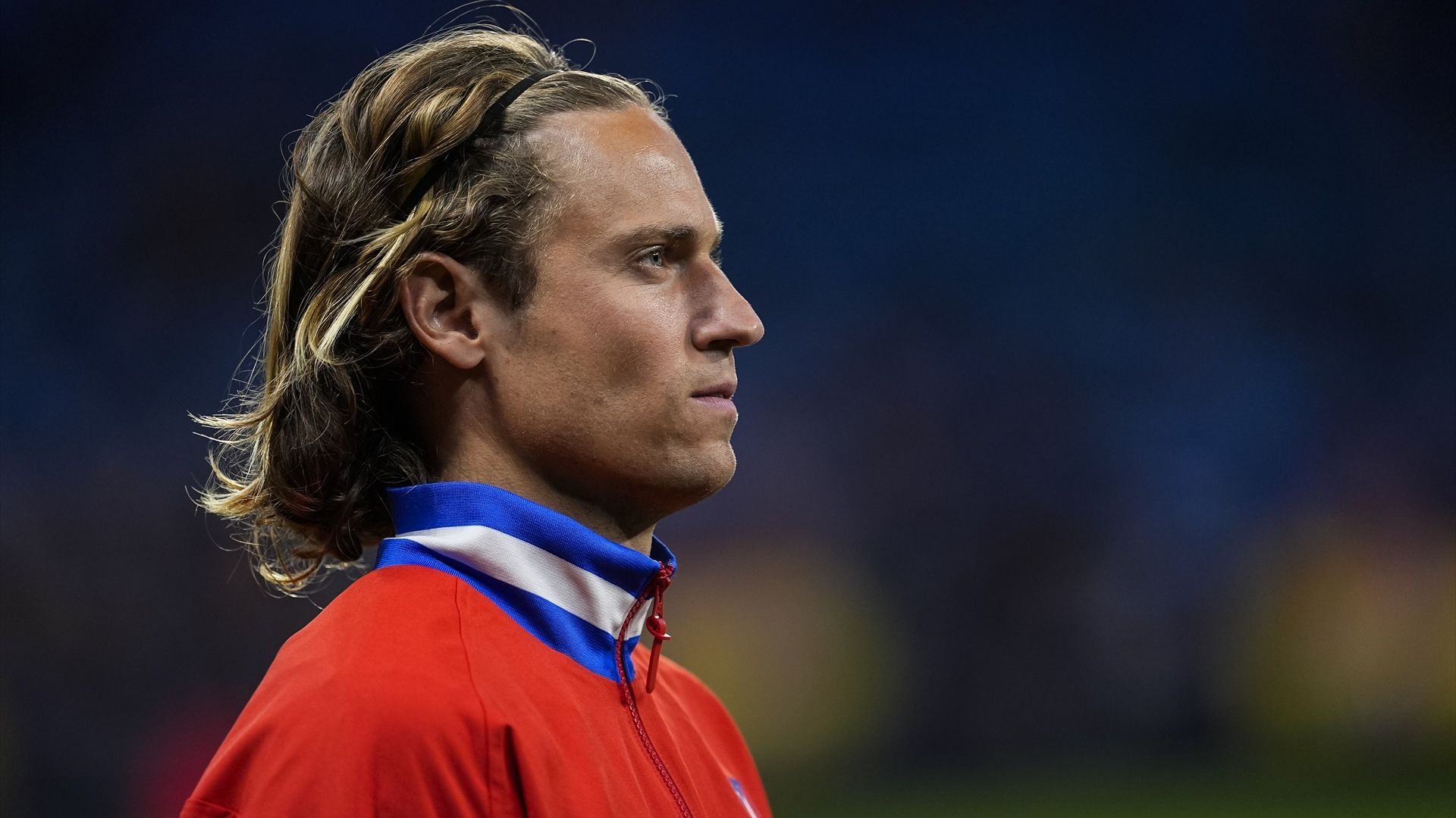 Marcos Llorente, antes de un partido del Atlético