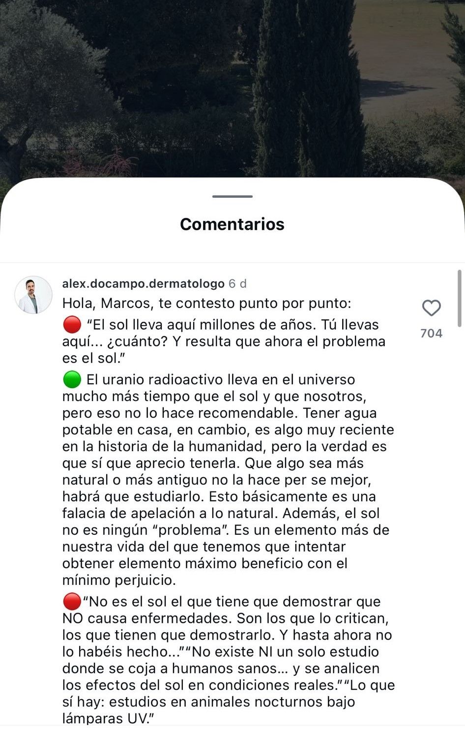 Respuesta dermatólogo a Marcos Llorente