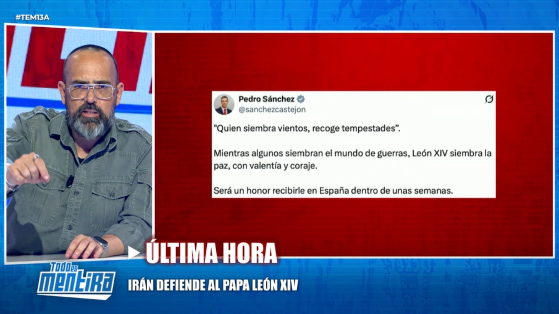 Risto Mejide, ante las palabras de apoyo de Sánchez al Papa León XIV: "¿No le dice que se ha intentado blindar el aborto en la Constitución?" 