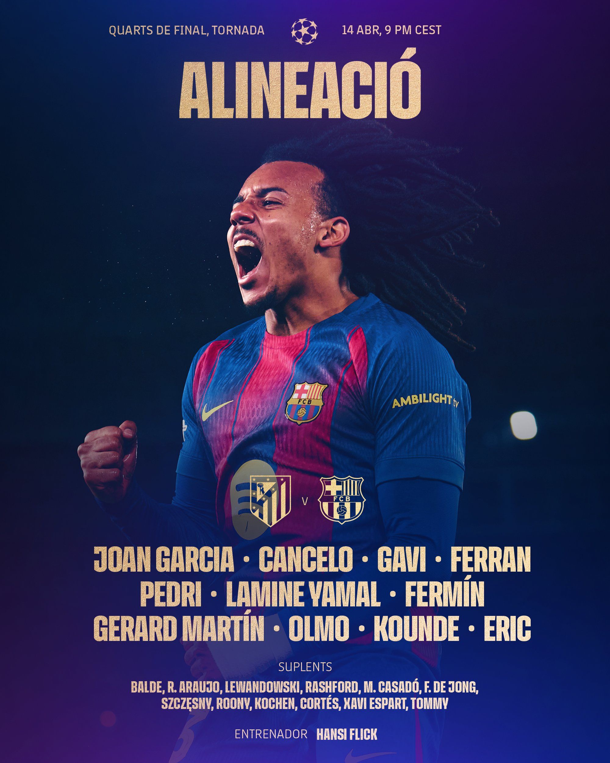 Alineación del Barcelona ante el Atlético de Madrid