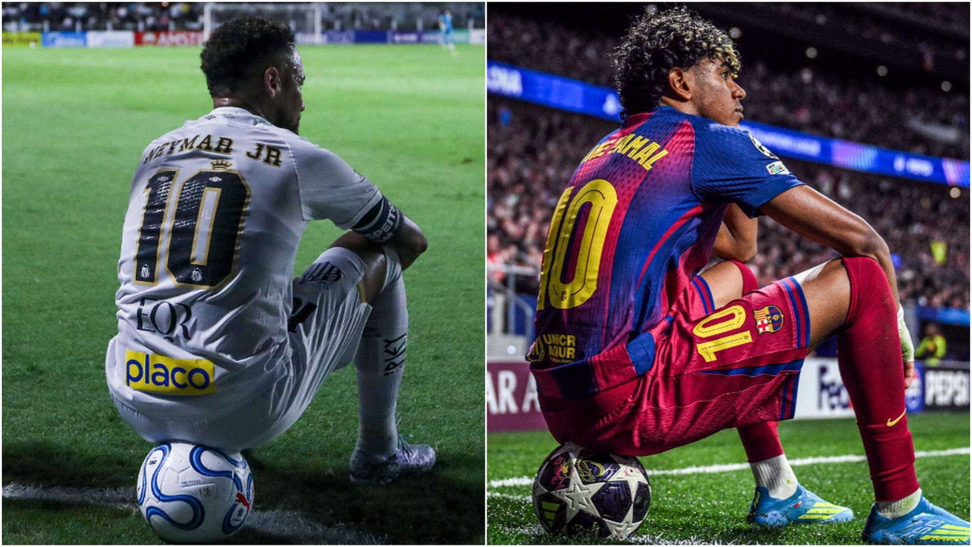 Neymar Jr imitando a Lamine Yamal en el partido de Santos frente a Recoleta