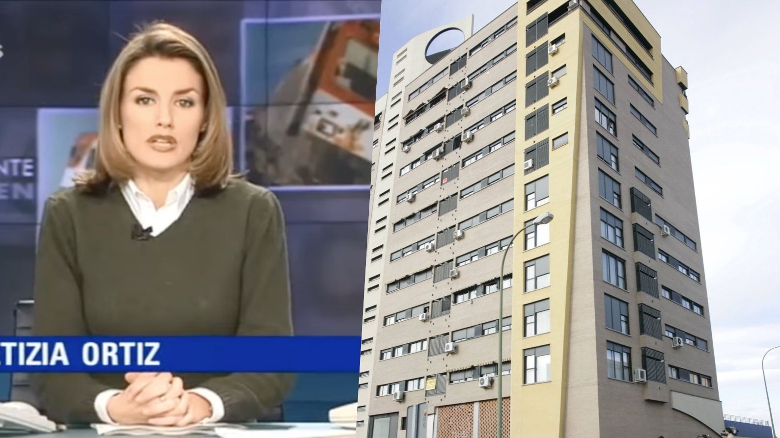Doña Letizia en el Telediario (izquierda) y la fachada de su casa (derecha)
