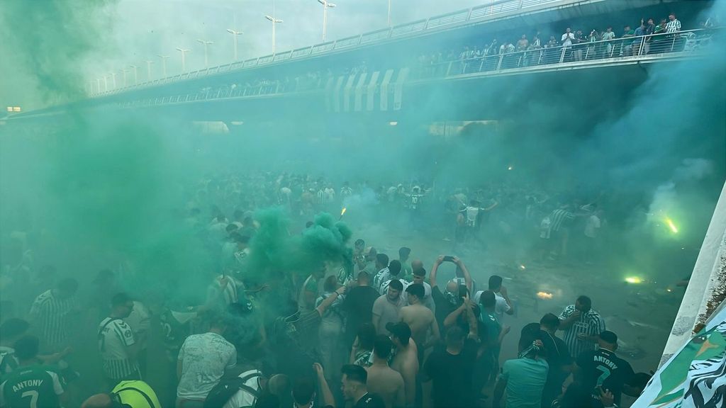 El bengaleo de los aficionados del Betis antes del encuentro ante el Braga