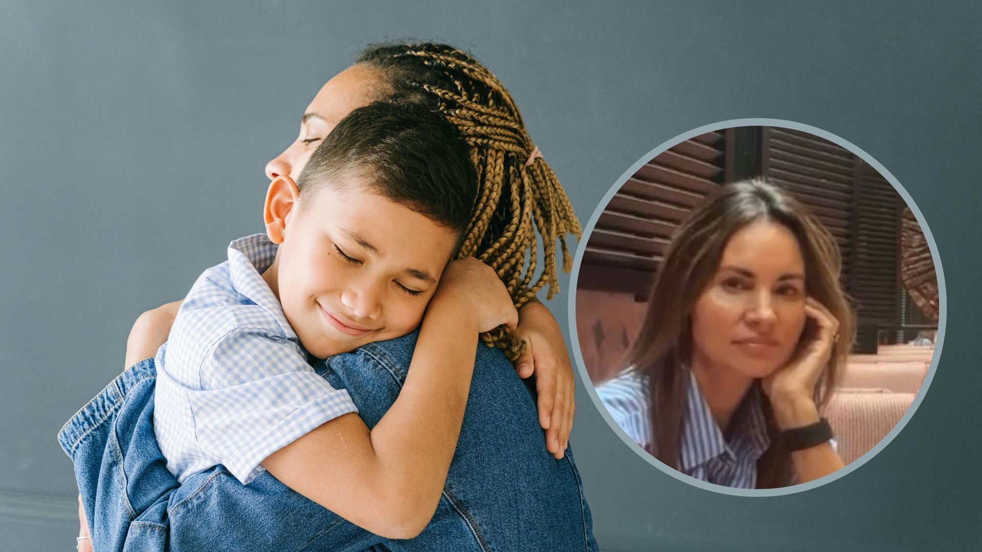 Una madre y su hijo abrazados y la neurocientífica Ana Ibáñez Una madre y su hijo abrazados y la neurocientífica Ana Ibáñez