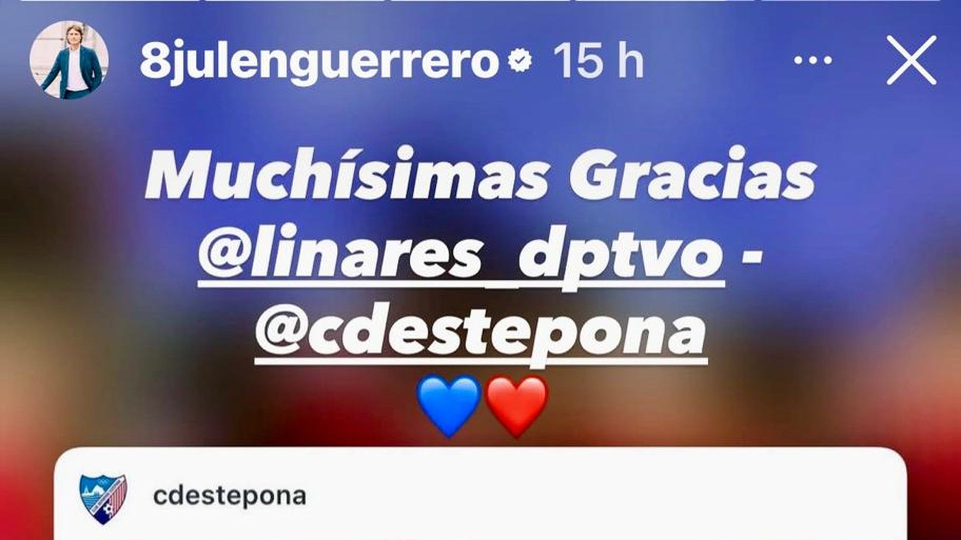 El agradecimiento público de Julen Guerrero al CD Estepona