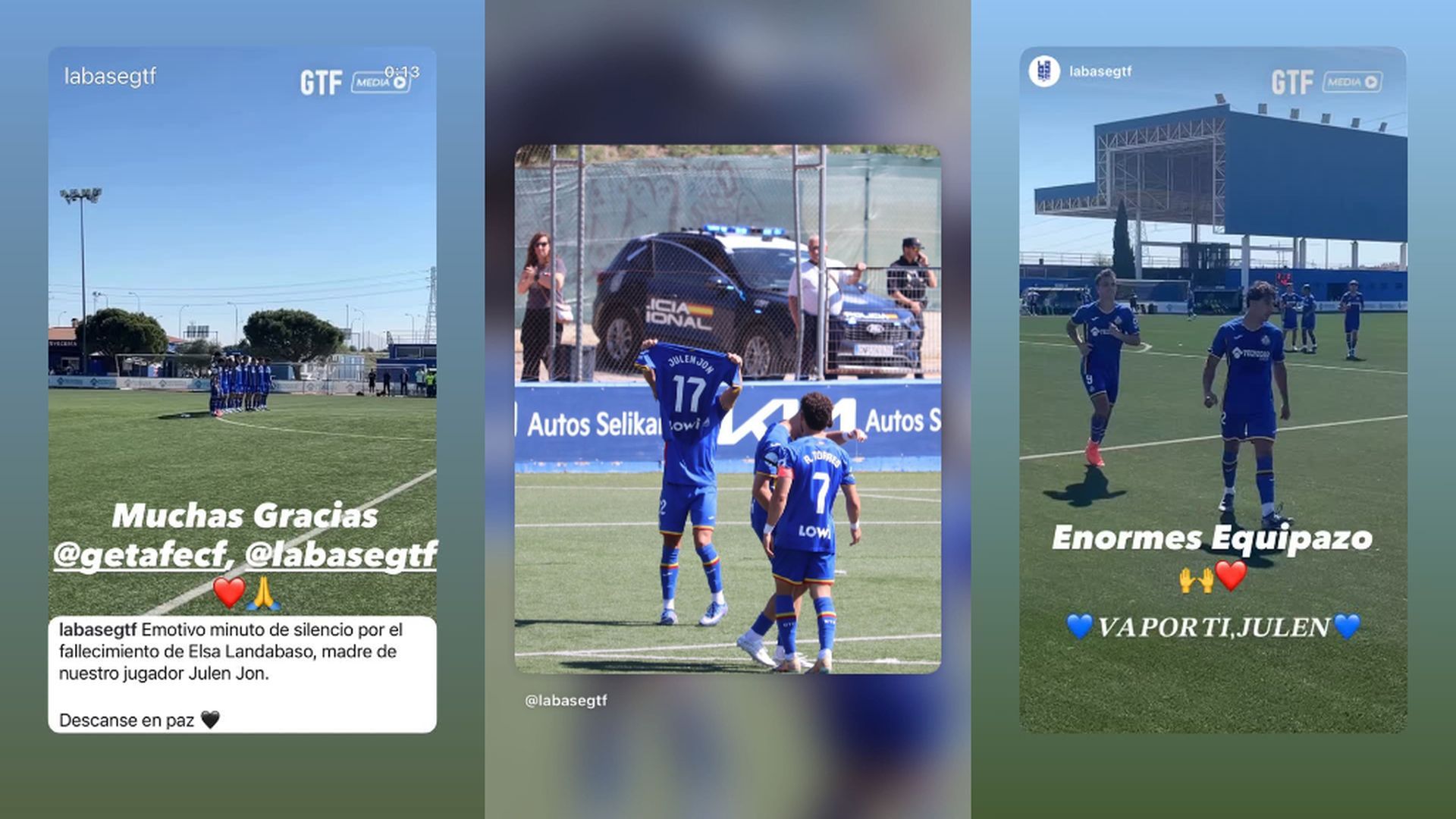 Julen Guerrero ha compartido en redes el homenaje del club de su hijo pequeño, el Getafe B, a su mujer