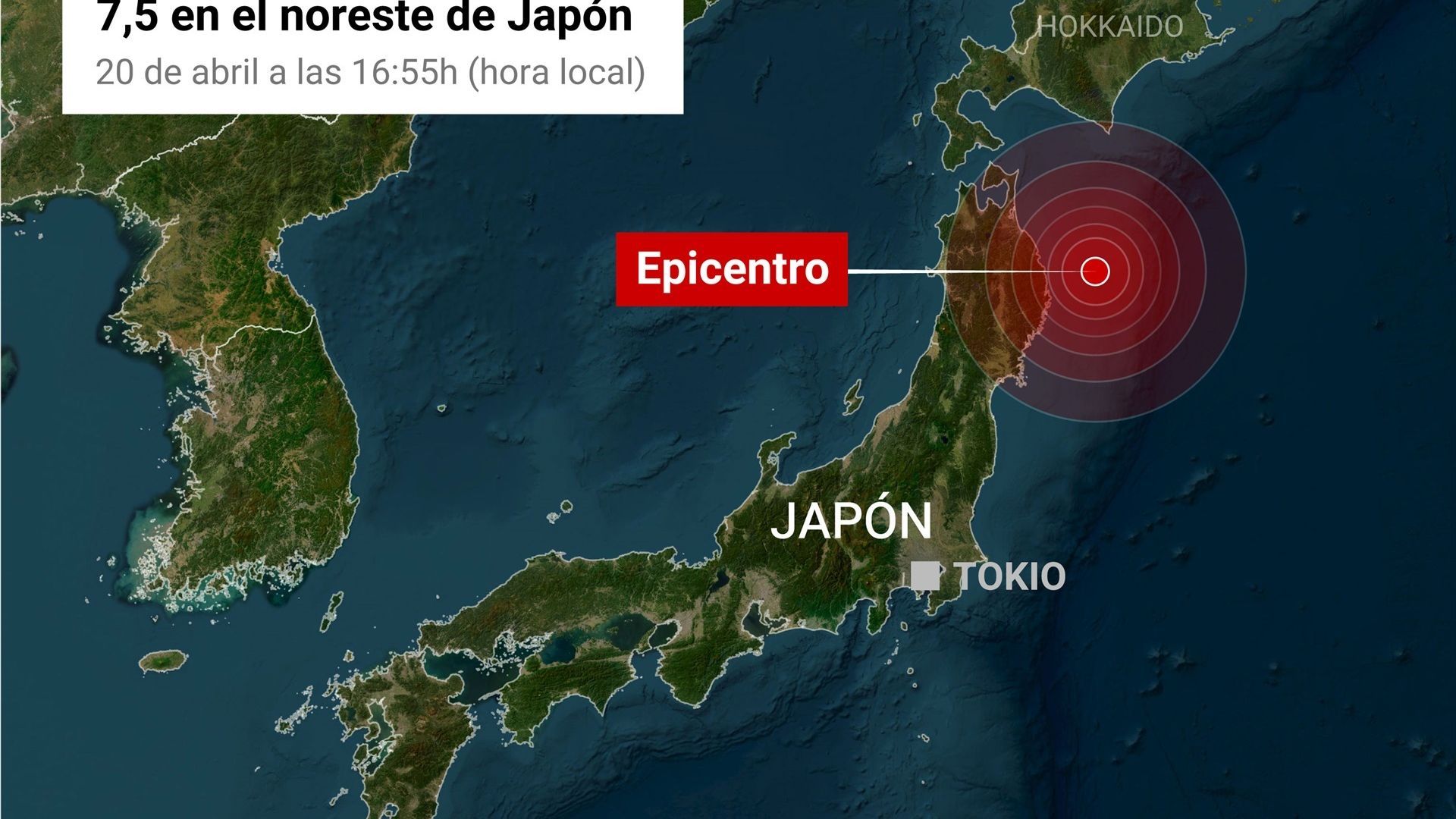 Mapa con localización del terremoto en Japón