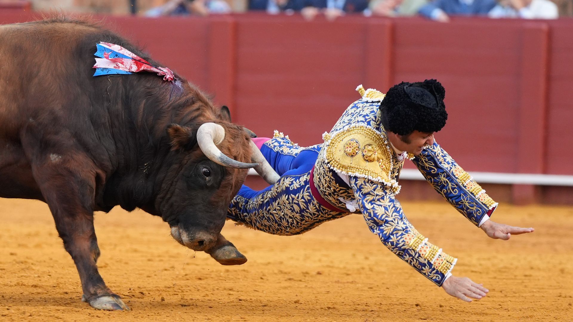Morante de la Puebla sufre una cornada en el glúteo en Sevilla y es trasladado a enfermería