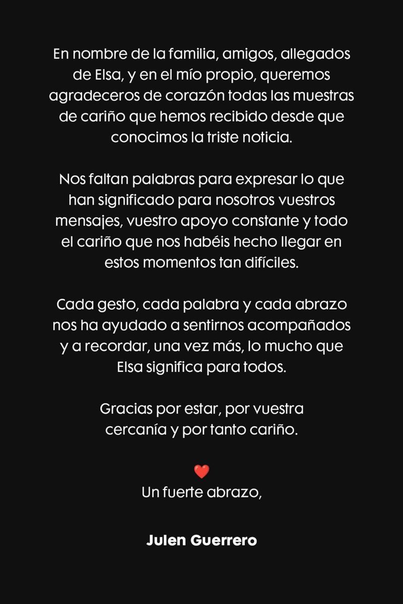 La carta de agradecimiento de Julen Guerrero tras la muerte de su mujer