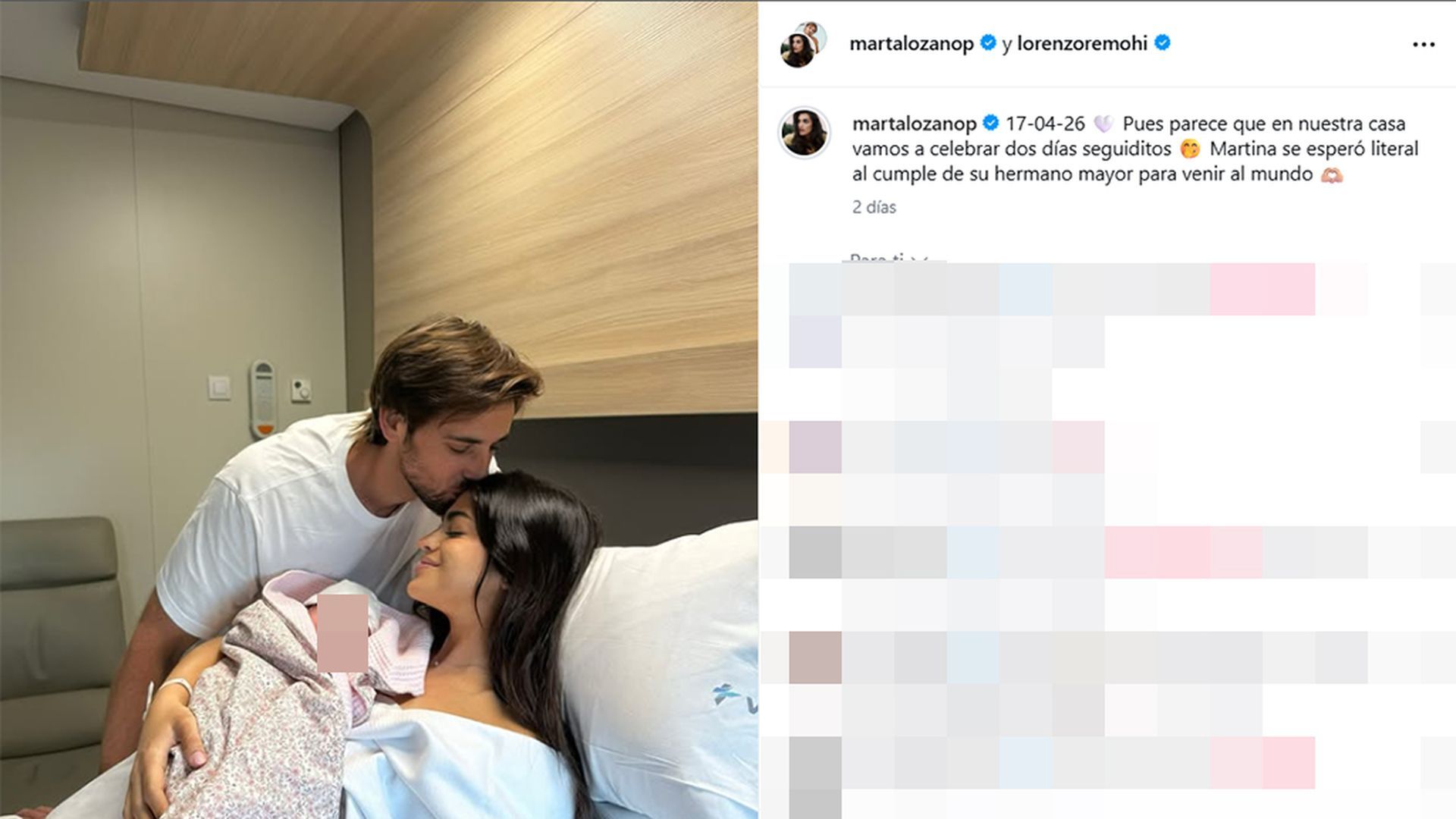 Marta Lozano da a luz a su segunda hija