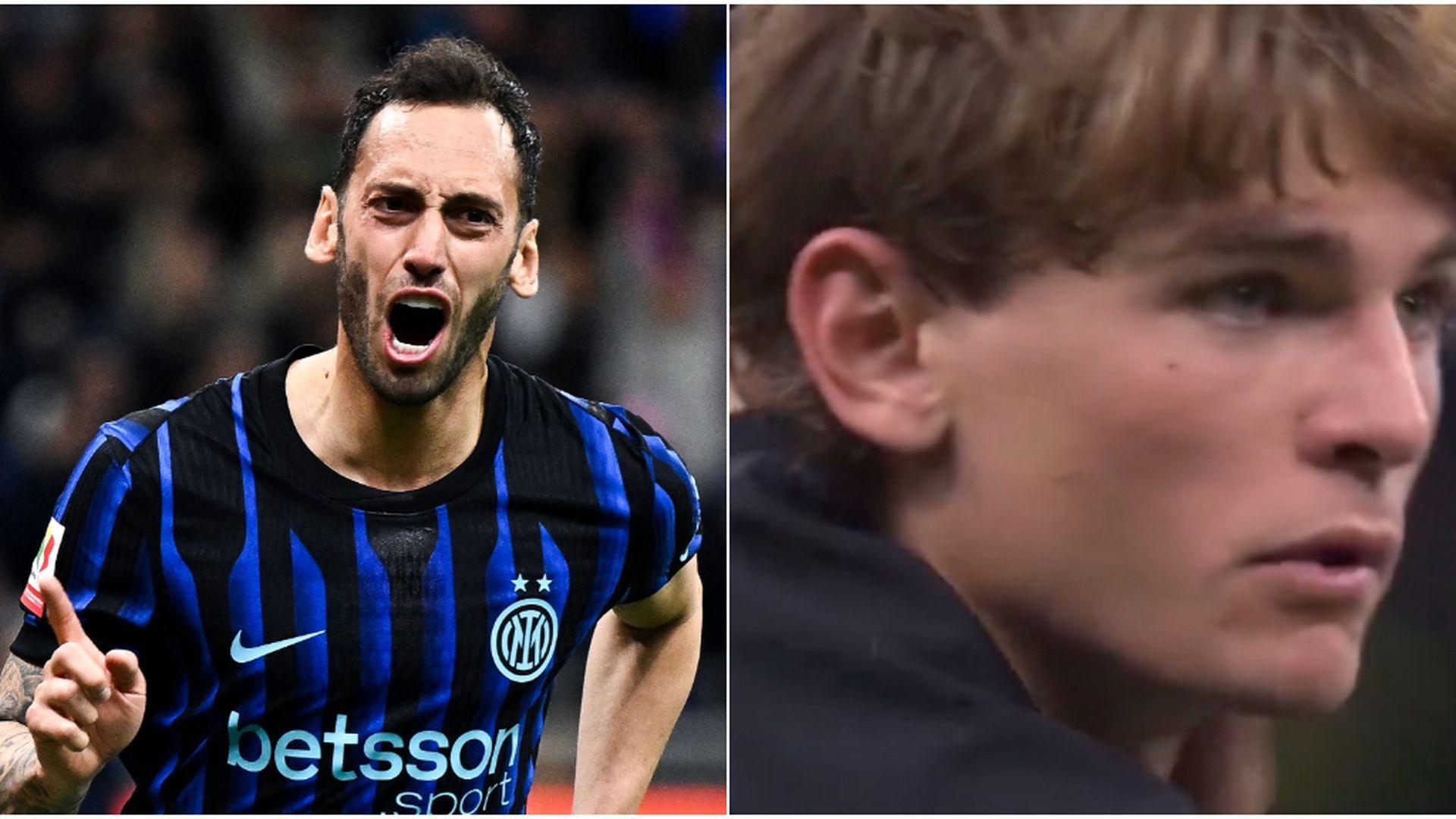 Hakan Çalhanoğlu y Nico Paz