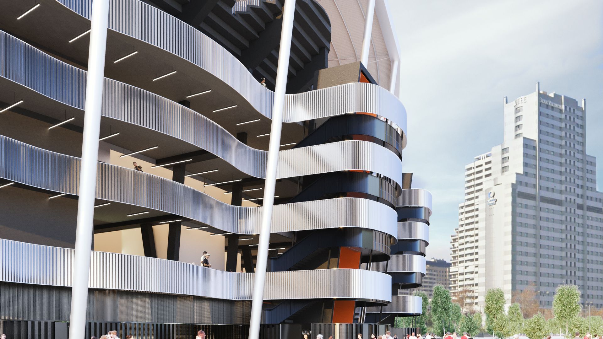 Escaleras del Nou Mestalla por fuera