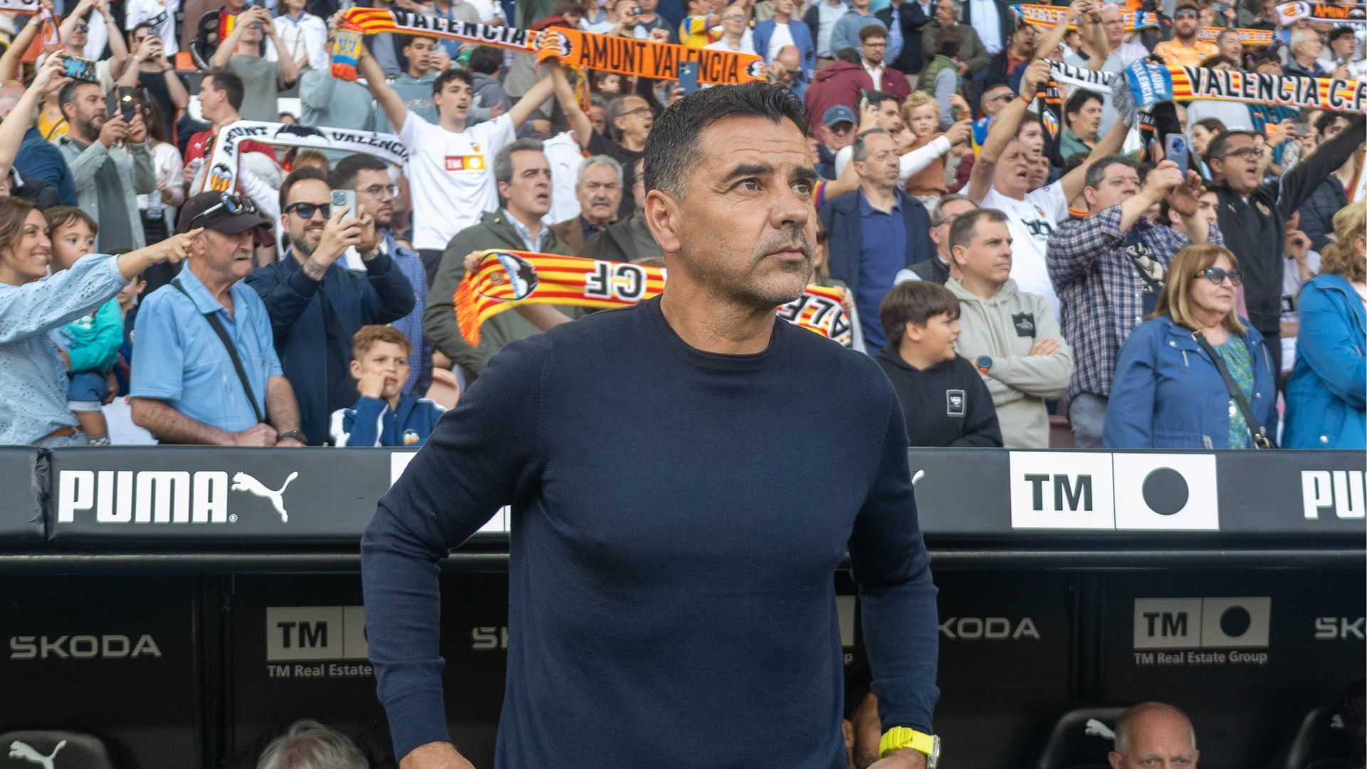 Míchel Sánchez, antes de arrancar el Valencia-Girona