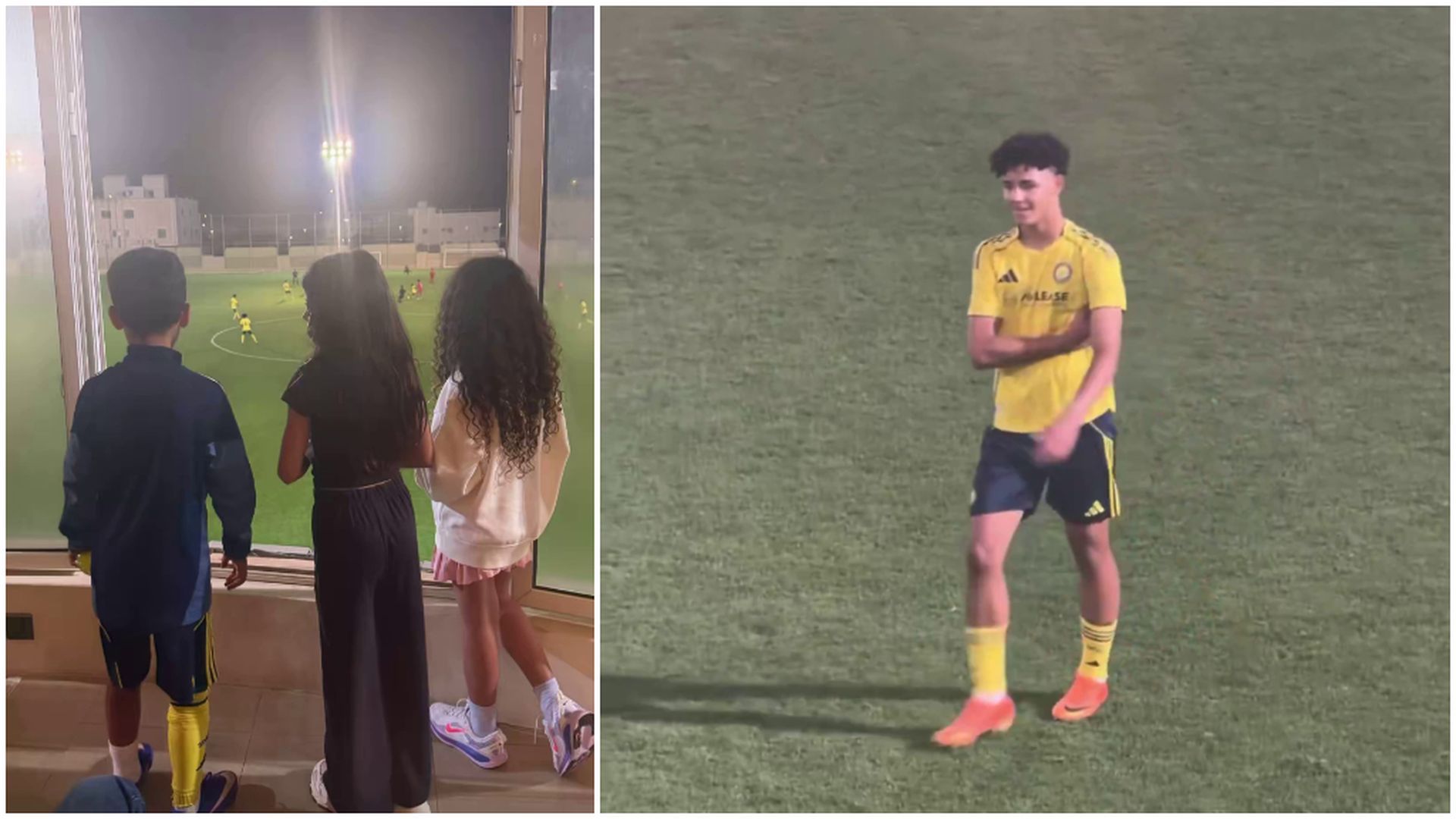 Los hijos de Cristiano Ronaldo viendo un partido de Cristiano Jr esta temporada