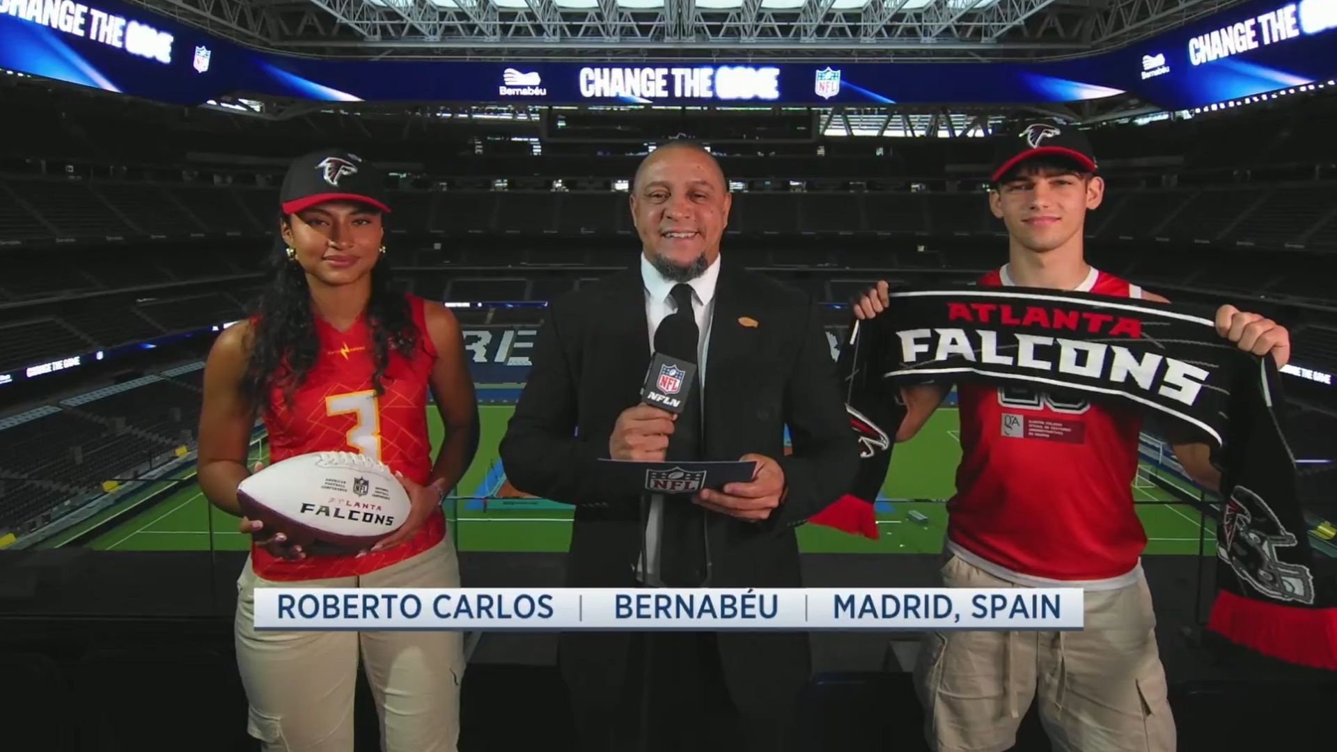 Roberto Carlos en el Draft de la NFL 2026 desde el Estadio Bernabéu