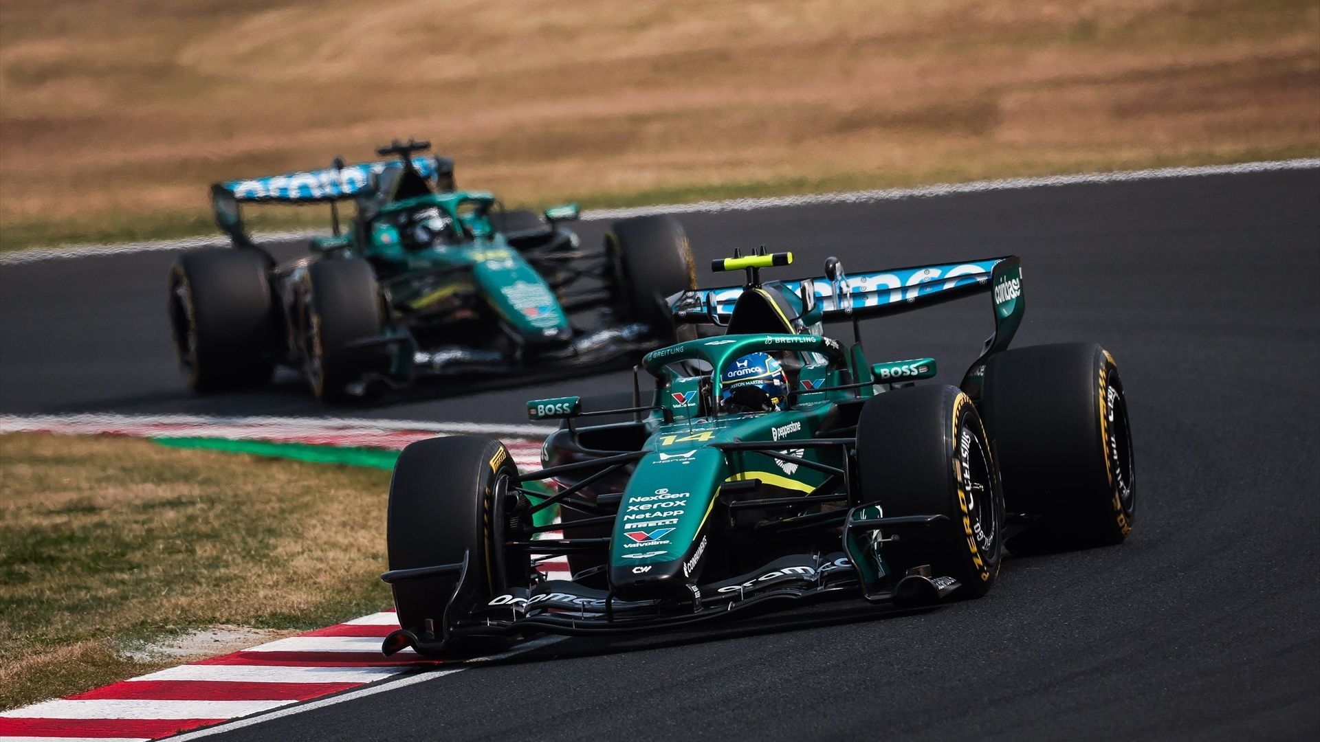 Fernando Alonso y Lance Stroll durante el Gran Premio de Suzuka de esta temporada