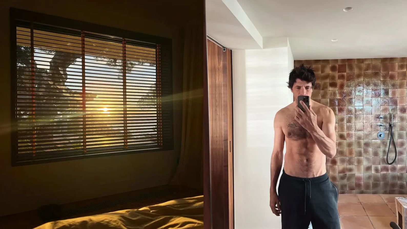 El dormitorio y el baño de la casa de Andrés Velencoso en la Costa Brava