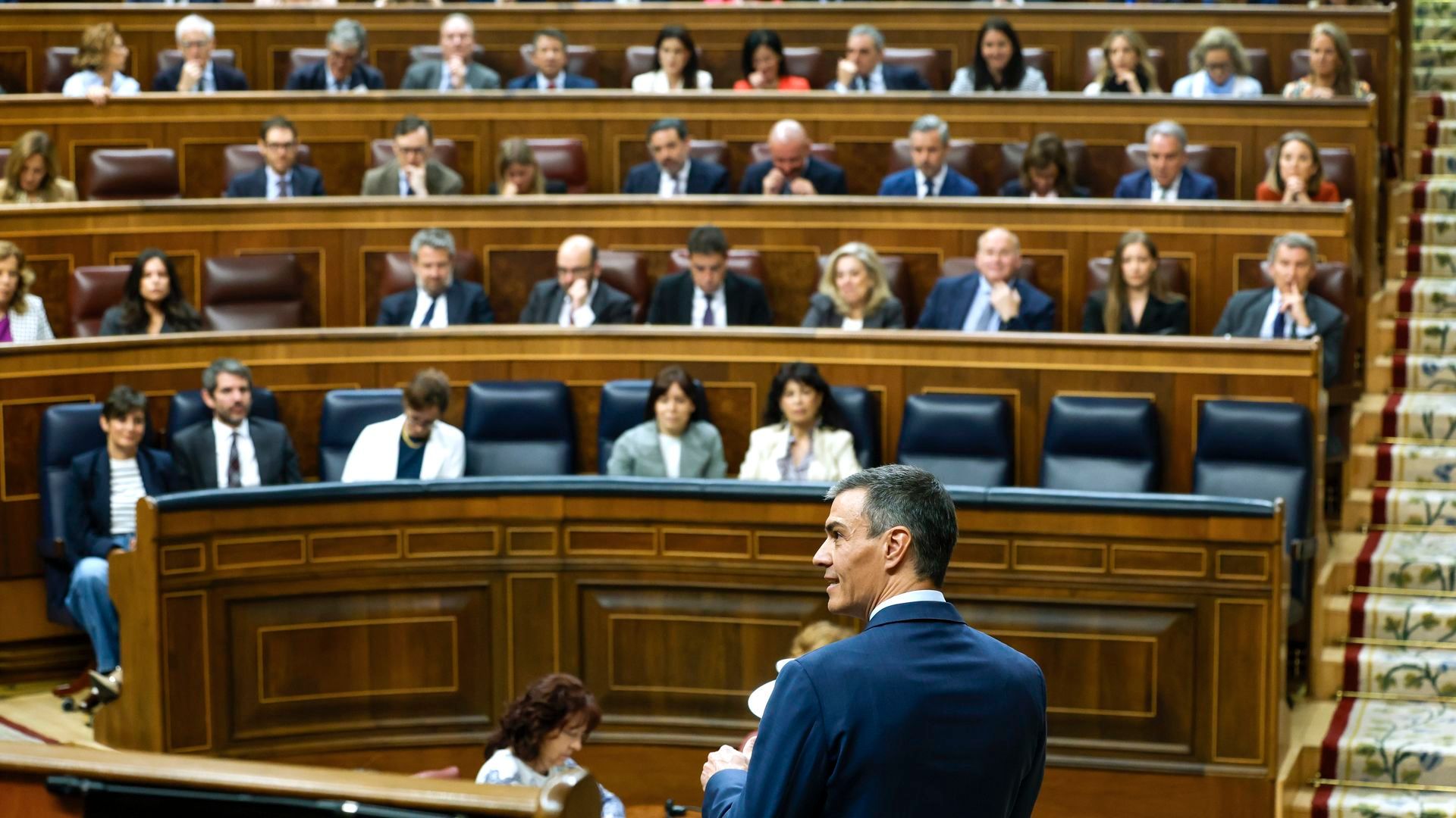 El presidente del Gobierno, Pedro Sánchez, durante su intervención en la sesión de control al Ejecutivo en el Congreso.