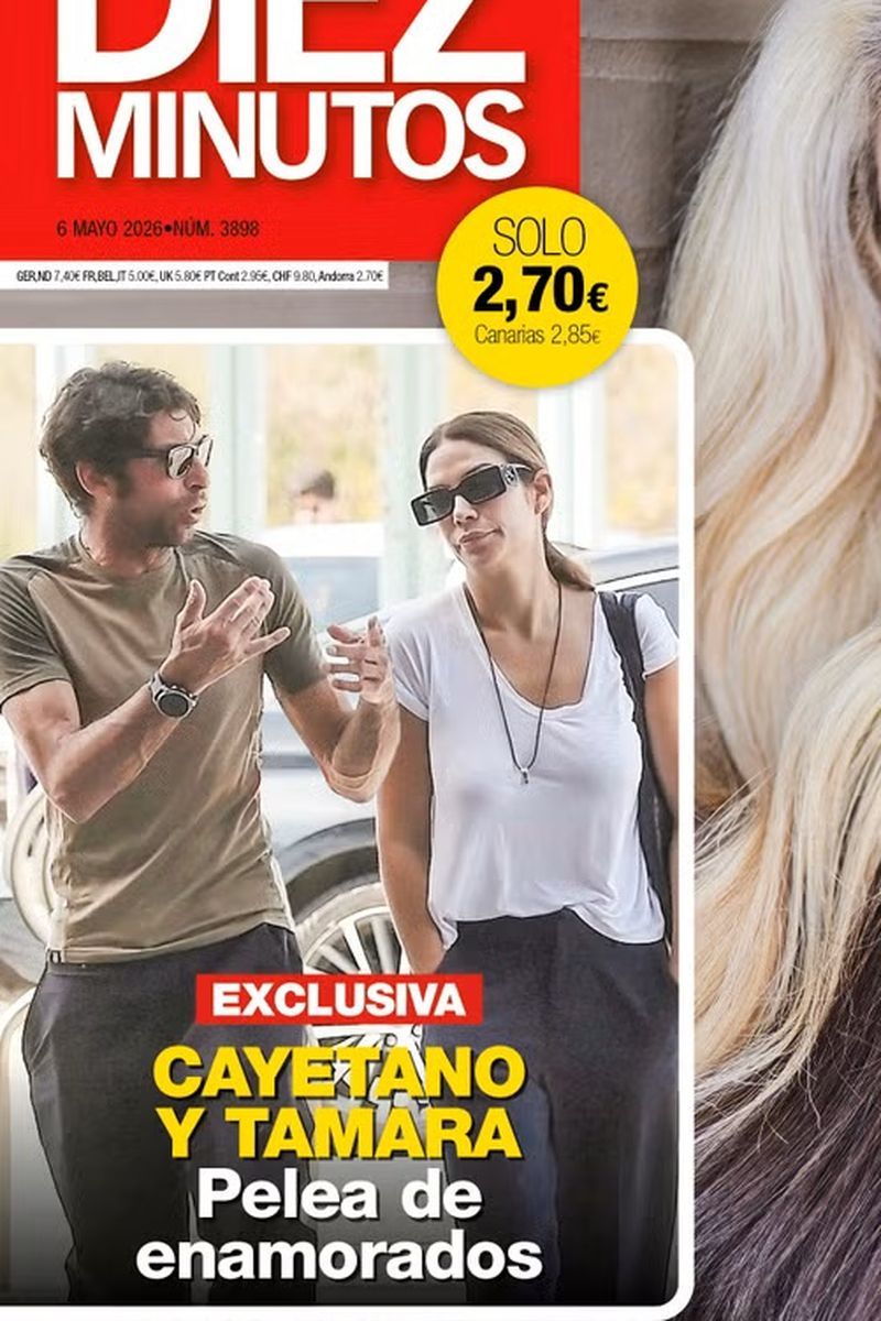 Un detalle de la portada de la revista, con Tamara Gorro y Cayetano Rivera discutiendo en plena calle