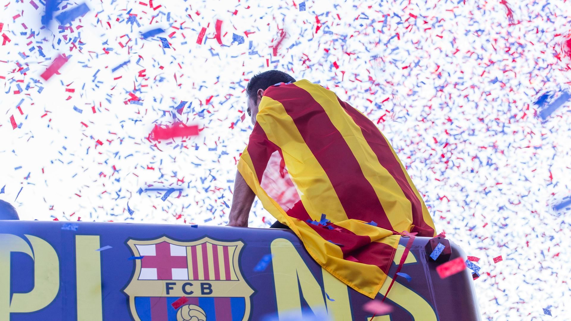 Xavi Hernández en la rúa del Barcelona