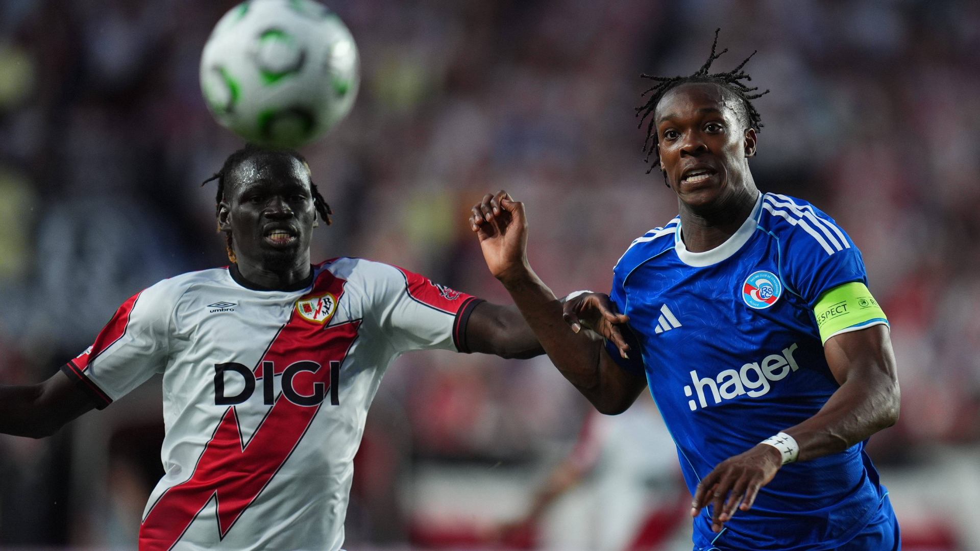 Emegha y Ciss, durante el Rayo-Estrasburgo