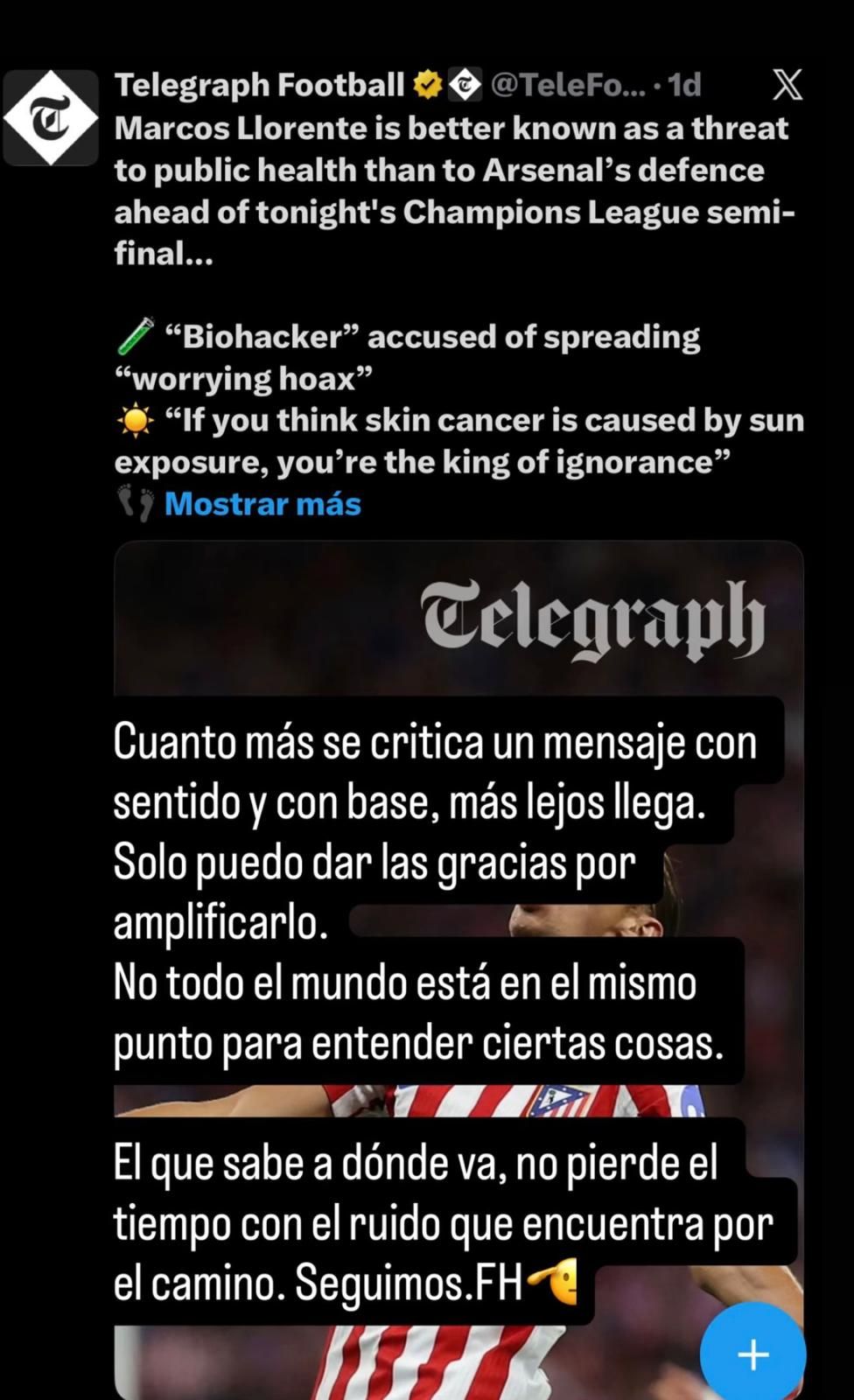 Marcos Llorente responde en redes al artículo que le dedidcaron
