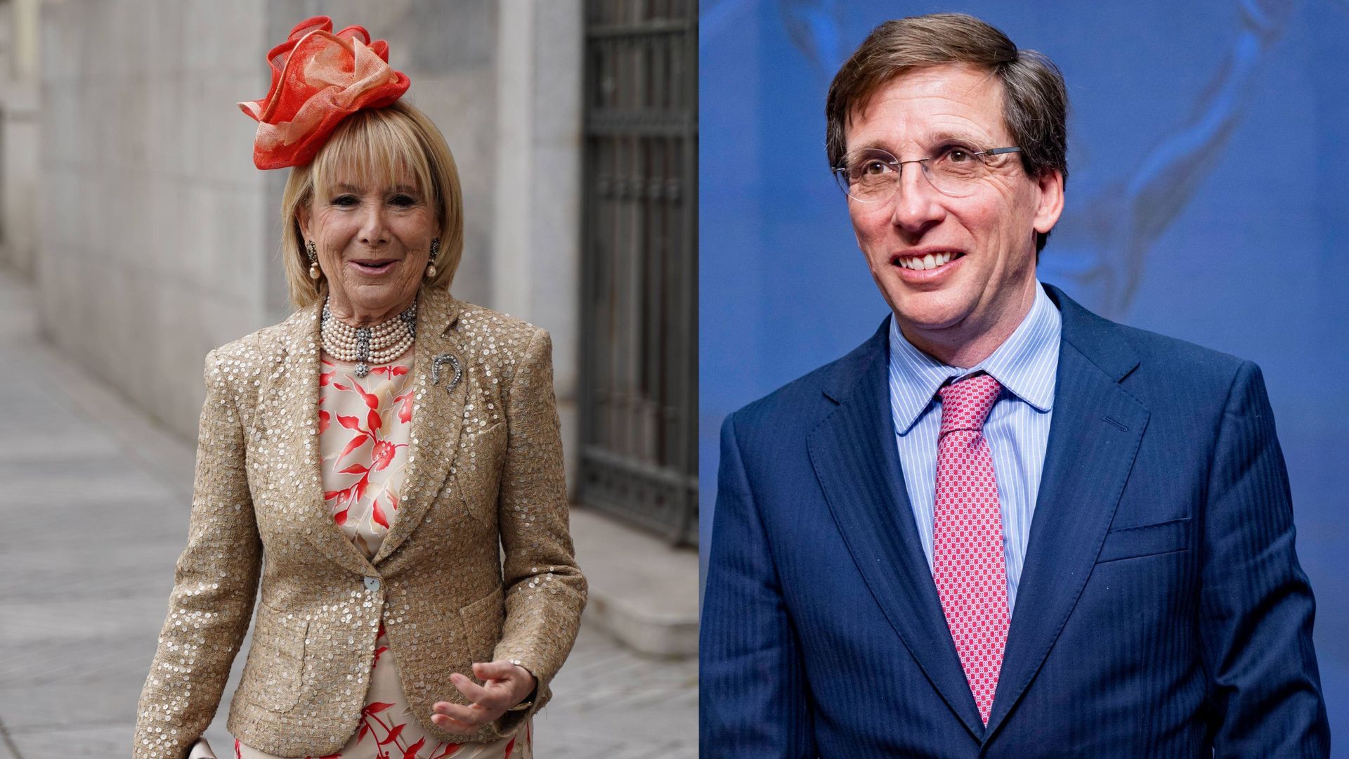 Montaje con Esperanza Aguirre, en la boda de José Luis Martínez-Almeida, y el propio Almeida a la derecha