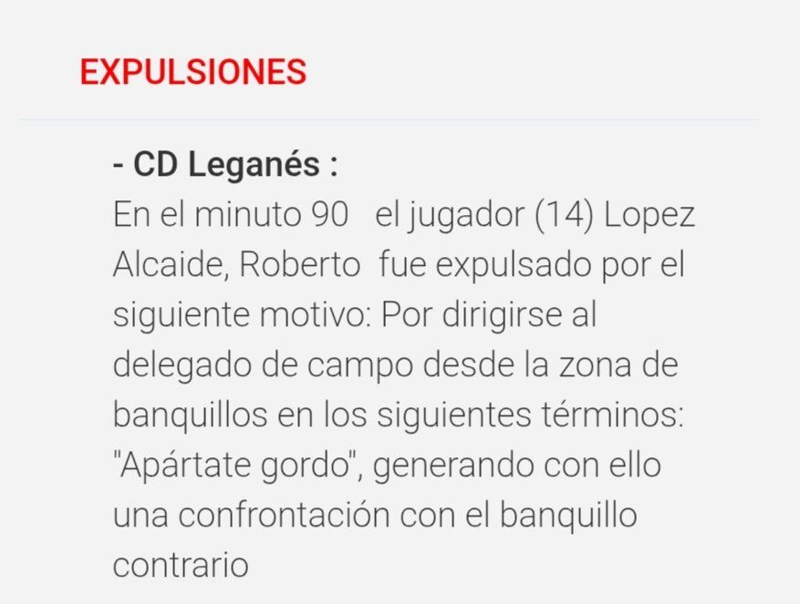 La expulsión de Roberto López, jugador del Leganés