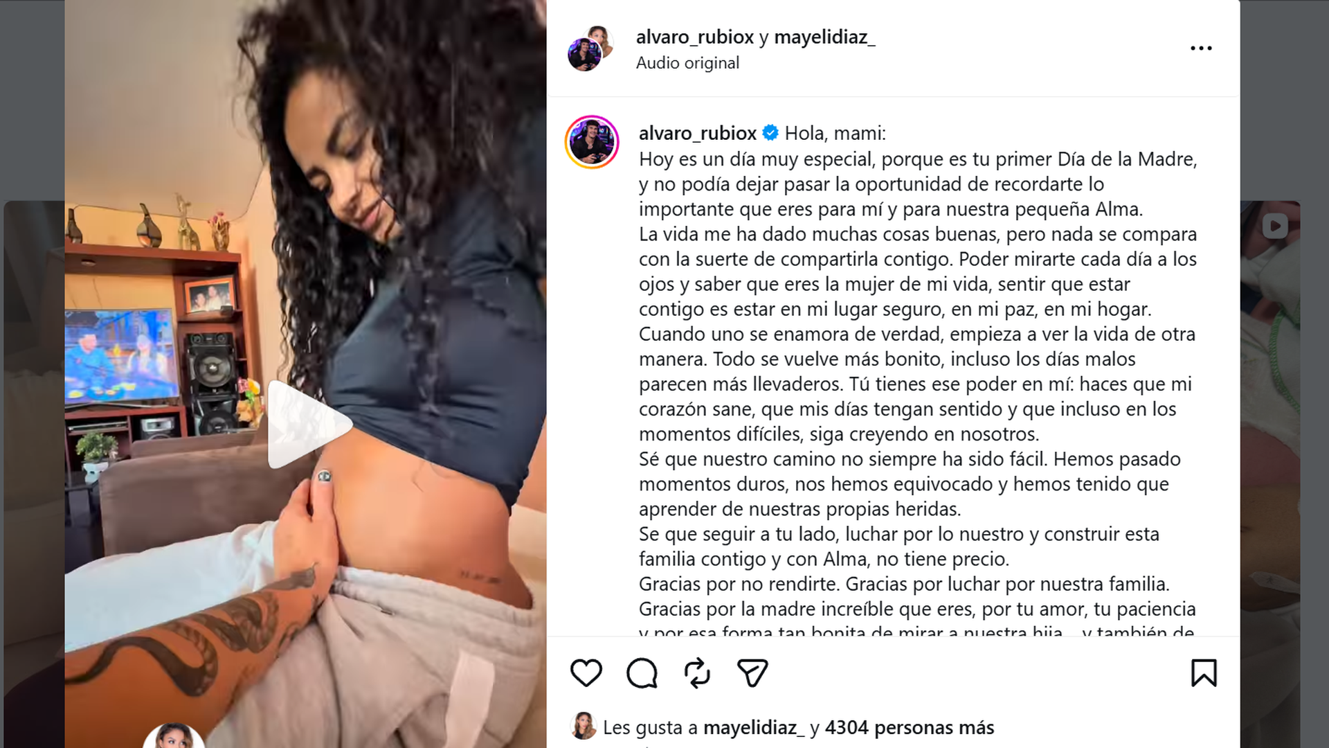 La tierna felicitación de Álvaro Rubio a Mayeli Díaz
