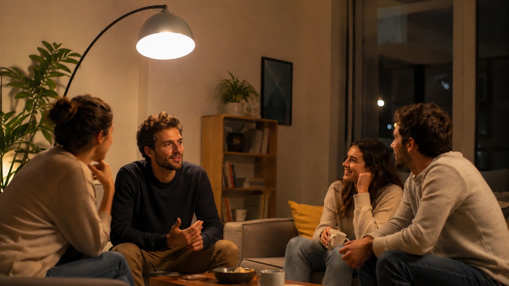 Disfrutando en casa a la luz de una bombilla LED