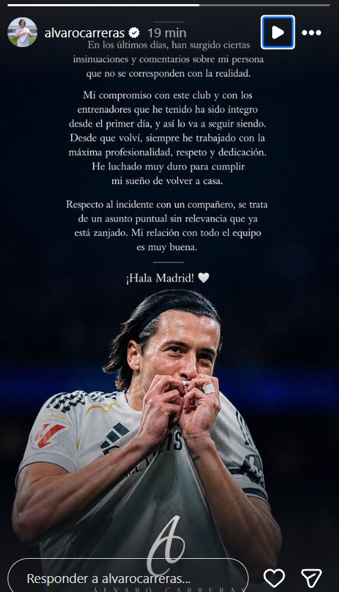 El mensaje de Álvaro Carreras en Instagram