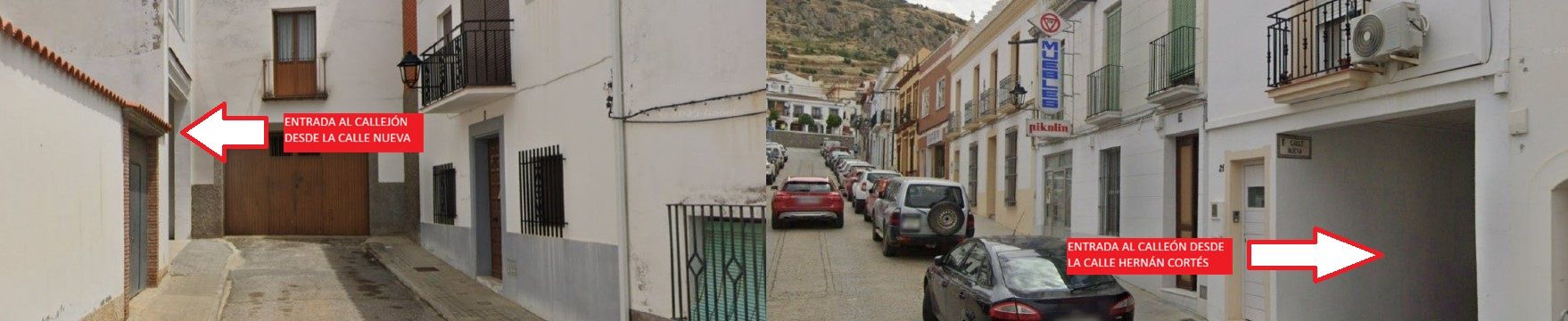Las entradas al callejón: desde la calle Hernán Cortés y desde la calle Nueva