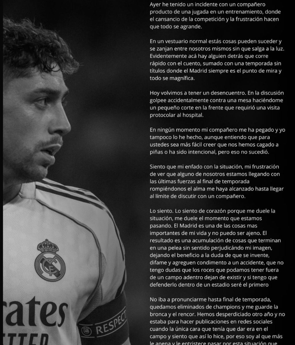 Comunicado de Fede Valverde tras su pelea con Tchouaméni