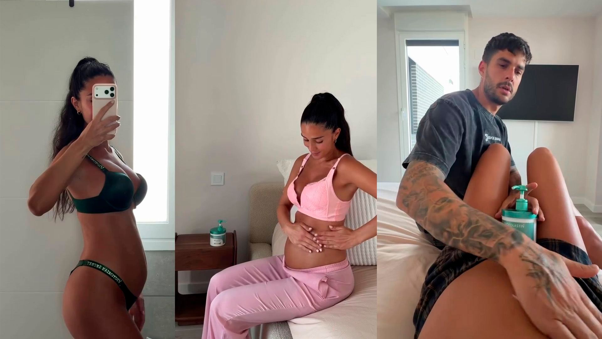 Cladia Martínez cuidándose la barriga de estrías durante su embarazo