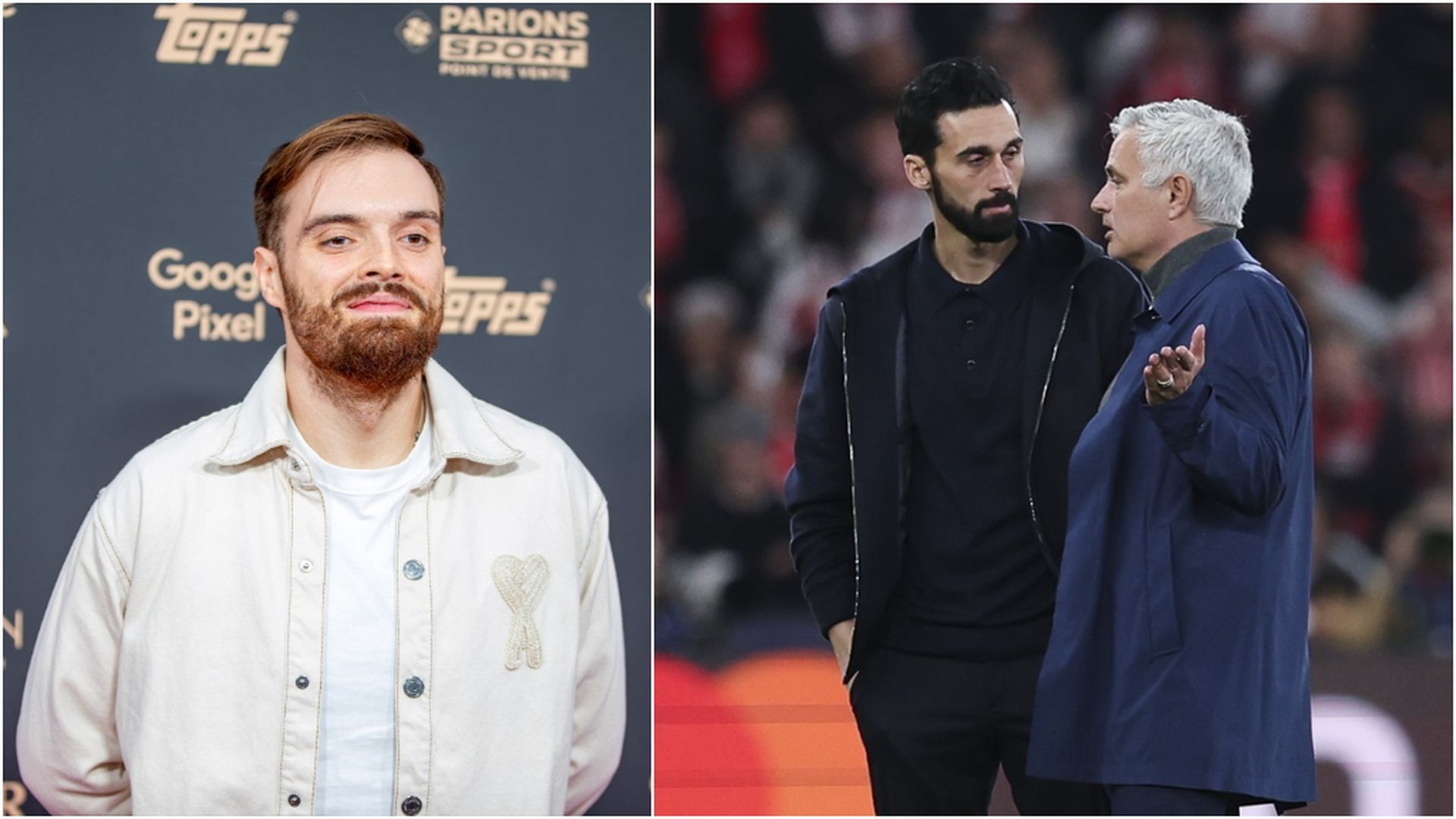 Fotomontaje de Ibai Llanos y Arbeloa y Mourinho en un partido de Champions League
