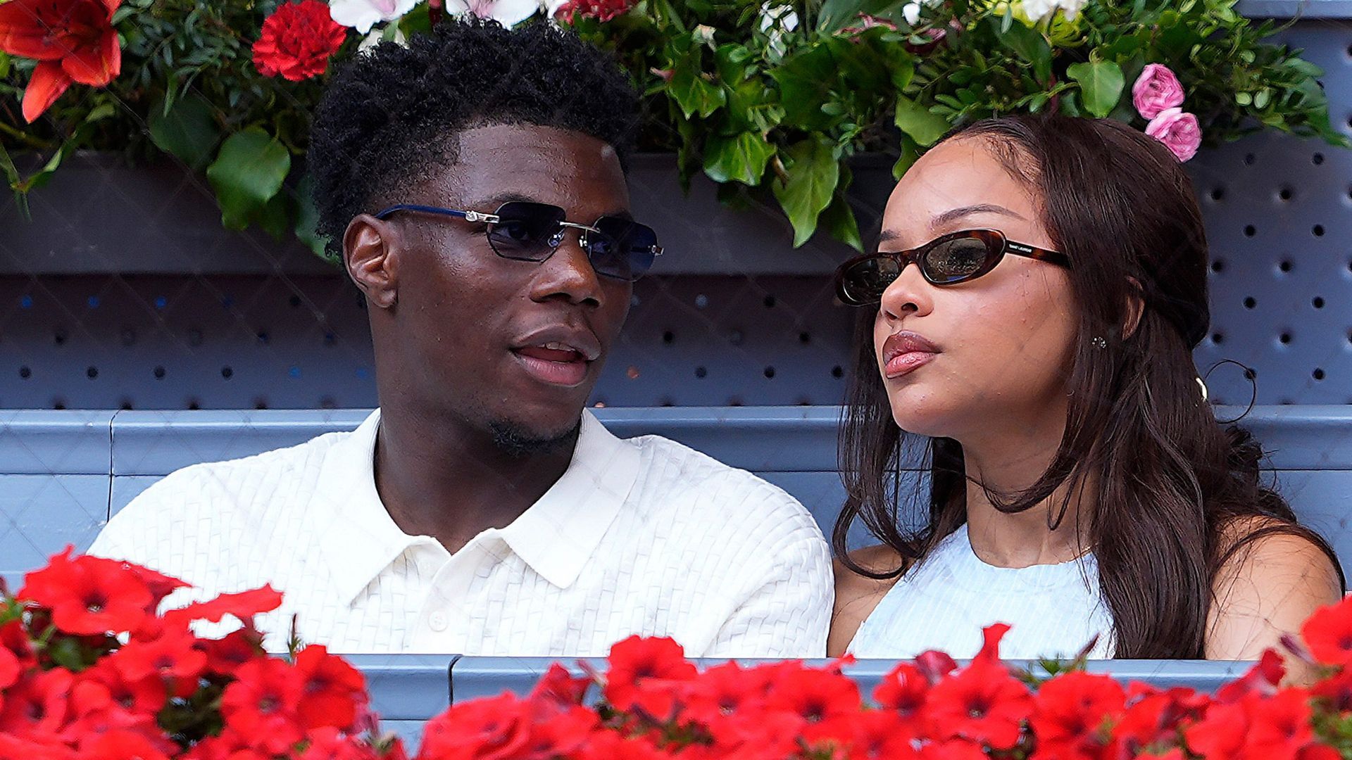 Tchouaméni y su novia, Suzette Carter, en una de sus escasas apariciones juntos, en el Mutua Madrid Open