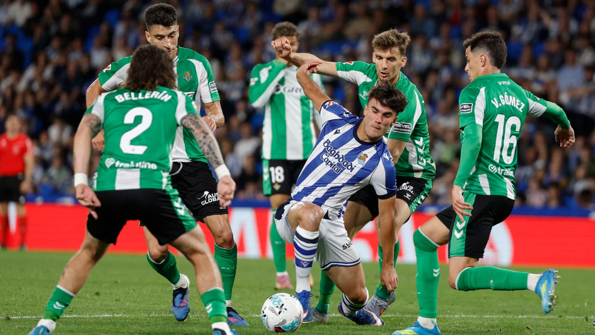 Bellerín, Marc Roca, Llorente y Valentín Gómez, en el Real Sociedad - Betis Bellerín, Marc Roca, Llorente y Valentín Gómez, en el Real Sociedad - Betis